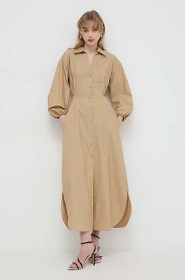 Twinset sukienka bawełniana kolor beżowy maxi prosta