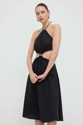 Twinset sukienka bawełniana kolor czarny midi rozkloszowana