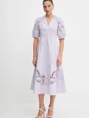 Twinset sukienka bawełniana kolor fioletowy midi rozkloszowana 251TT2330