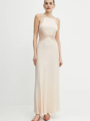 Twinset sukienka kolor beżowy maxi rozkloszowana 251TT2112