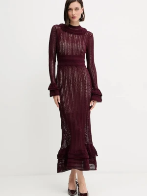 Twinset sukienka kolor bordowy maxi rozkloszowana 252TP3182