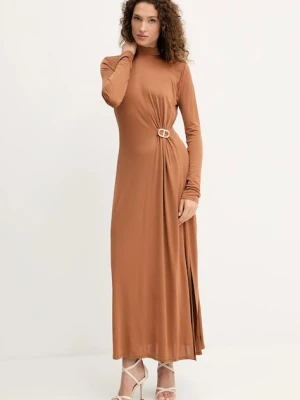 Twinset sukienka kolor brązowy maxi prosta 252TP2024