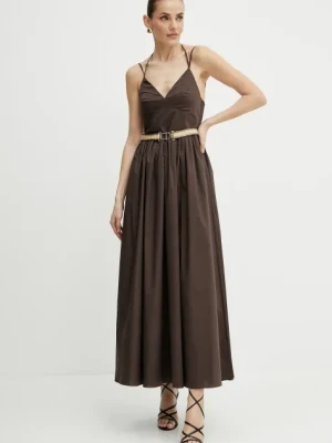 Twinset sukienka kolor brązowy maxi rozkloszowana 251TT2100