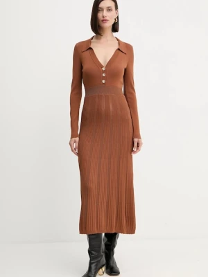 Twinset sukienka kolor brązowy maxi rozkloszowana 252TP3110