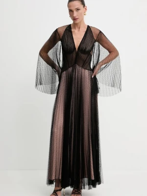 Twinset sukienka kolor czarny maxi rozkloszowana 251TS2141