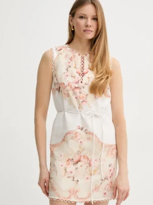 Twinset sukienka lniana kolor beżowy mini rozkloszowana 251TT2441