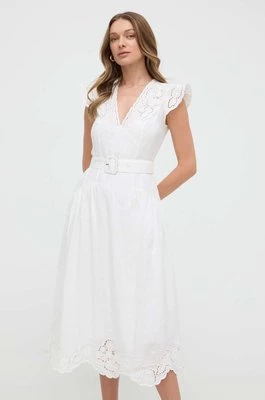 Twinset sukienka lniana kolor biały maxi rozkloszowana