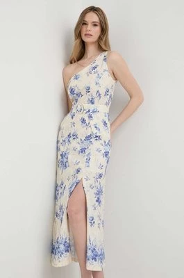 Twinset sukienka lniana kolor niebieski maxi rozkloszowana