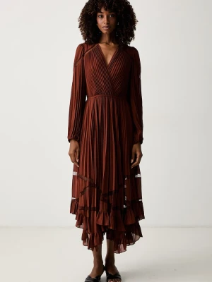 Twinset sukienka plisowana brązowy