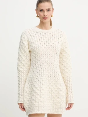 Twinset sukienka wełniana kolor beżowy mini rozkloszowana 252TS3160