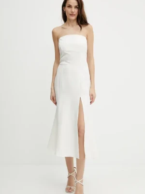 Twinset sukienka z domieszką lnu kolor beżowy midi rozkloszowana 251TT2306