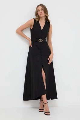 Twinset sukienka z domieszką lnu kolor czarny maxi rozkloszowana