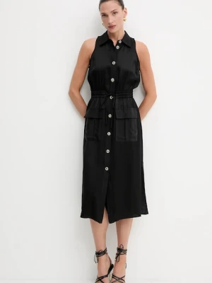 Twinset sukienka z domieszką lnu kolor czarny midi prosta 251TT2270