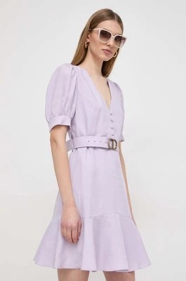 Twinset sukienka z domieszką lnu kolor fioletowy mini rozkloszowana