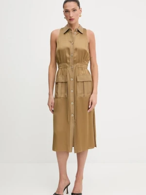 Twinset sukienka z domieszką lnu kolor zielony midi prosta 251TT2270