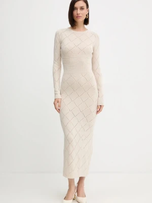 Twinset sukienka z wełną kolor beżowy maxi dopasowana 252TP3470