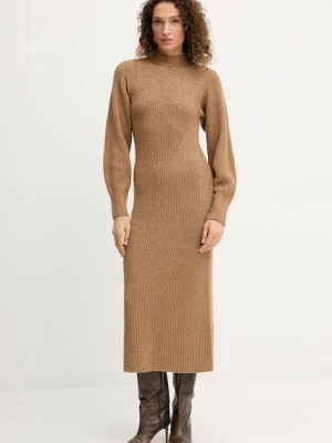 Twinset sukienka z wełną kolor brązowy maxi prosta 252TT3460