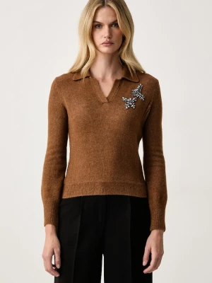 Twinset sweter damski z dodatkiem wełny brązowy