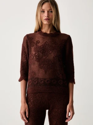 Twinset sweter damski z dodatkiem wełny pomarańczowy