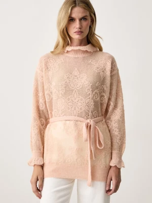 Twinset sweter damski z dodatkiem wełny pomarańczowy