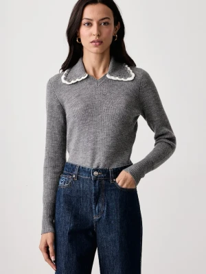 Twinset sweter damski z dodatkiem wełny szary