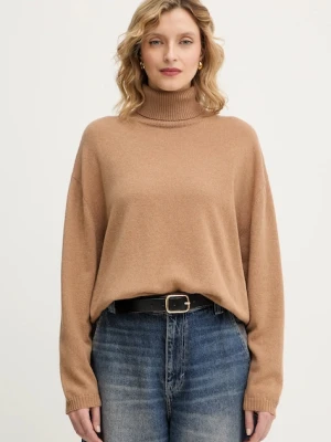 Twinset sweter kaszmirowy damski kolor brązowy lekki z golfem 252TT3533