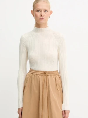 Twinset sweter wełniany damski kolor beżowy lekki z półgolfem 252TT3111