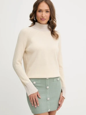 Twinset sweter wełniany damski kolor beżowy z golfem 252TP3582