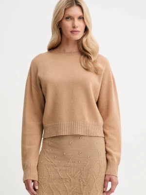 Twinset sweter wełniany damski kolor brązowy lekki 252TP3580
