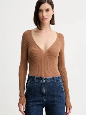 Twinset sweter wełniany damski kolor brązowy lekki 252TT3110