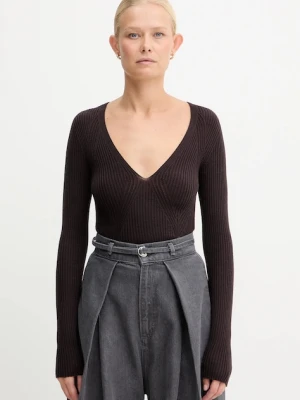 Twinset sweter wełniany damski kolor brązowy lekki 252TT3110