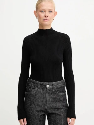 Twinset sweter wełniany damski kolor czarny lekki z półgolfem 252TT3111