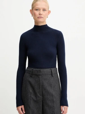 Twinset sweter wełniany damski kolor granatowy lekki z półgolfem 252TT3111