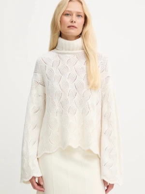 Twinset sweter z dodatkiem wełny damski kolor beżowy ciepły z golfem 252TT3424