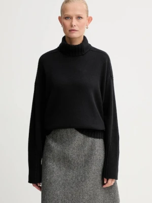 Twinset sweter z dodatkiem wełny damski kolor czarny ciepły z golfem 252TF3023