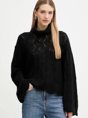 Twinset sweter z dodatkiem wełny damski kolor czarny ciepły z golfem 252TT3424