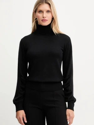 Twinset sweter z dodatkiem wełny damski kolor czarny lekki z golfem 252AT3102