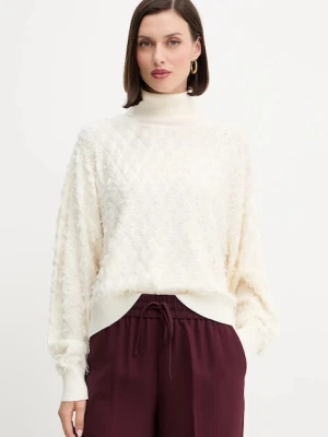 Twinset sweter z domieszką wełny damski kolor beżowy lekki z golfem 252AP3200