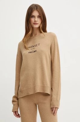 Twinset sweter z domieszką wełny damski kolor brązowy lekki 242TP3800