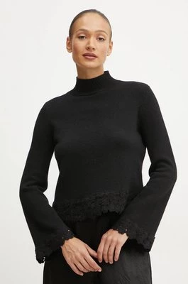 Twinset sweter z domieszką wełny damski kolor czarny z półgolfem 242TT3421