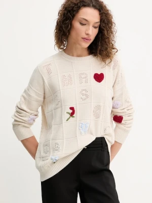 Twinset sweter z wełną damski kolor beżowy lekki 252TP3313