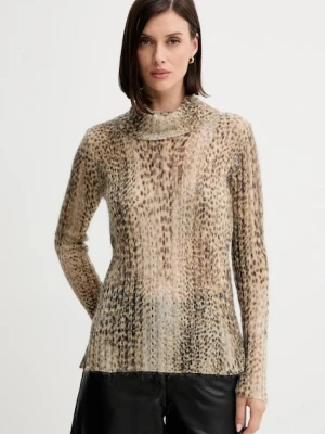 Twinset sweter z wełną damski kolor beżowy lekki z golfem 252TT3490