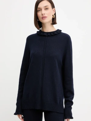 Twinset sweter z wełną damski kolor granatowy z półgolfem 252TT3350