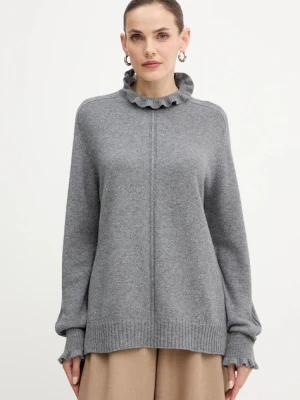 Twinset sweter z wełną damski kolor szary z półgolfem 252TT3350