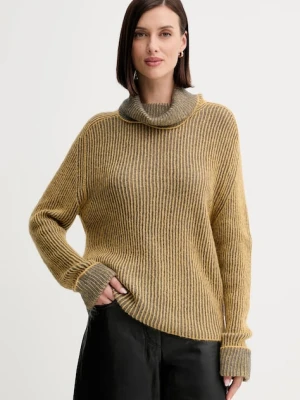 Twinset sweter z wełną damski kolor żółty lekki z golfem 252TF3010