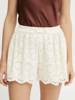 Twinset szorty bawełniane damskie kolor beżowy wzorzyste high waist 251TT2363