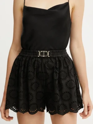 Twinset szorty bawełniane damskie kolor czarny wzorzyste high waist 251TT2363