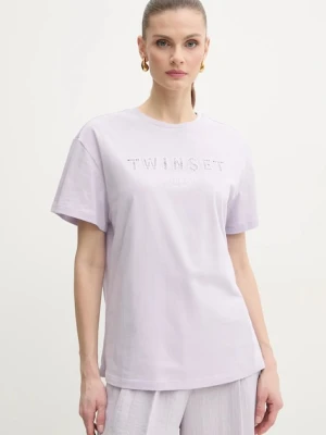 Twinset t-shirt bawełniany fioletowy