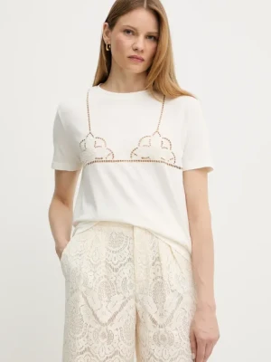 Twinset t-shirt bawełniany damski kolor beżowy 251TT2290