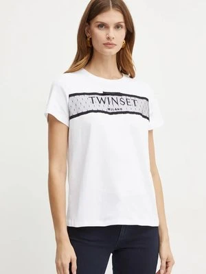 Twinset t-shirt bawełniany damski kolor biały 242TT2290